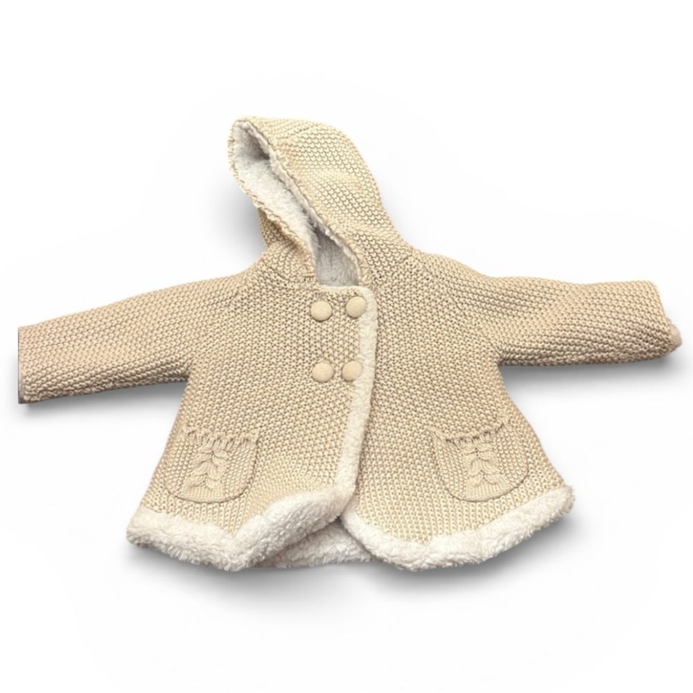 Mayoral Newborn knit hooded cardigan jacket cape size 2-4 months faux fur chic